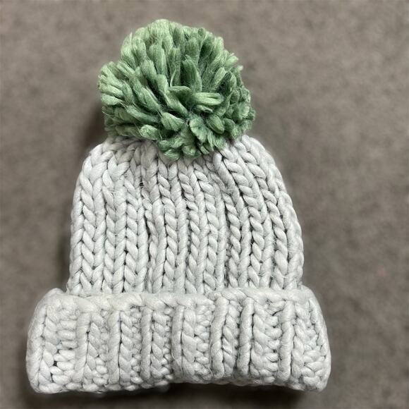 Anthropologie Sleeping on Snow Shea Beanie Winter Hat Chunky Knit Pom Pom Gray - Picture 2 of 9